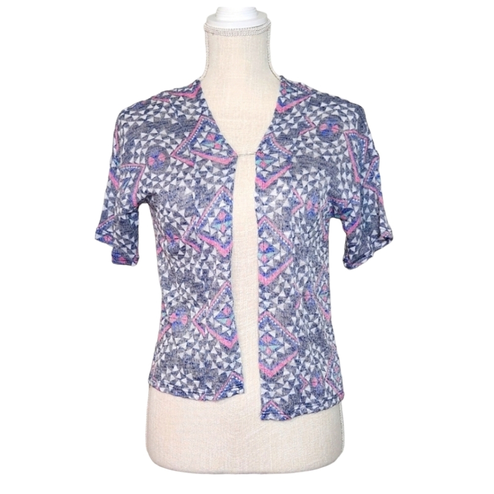 Weavers Girl Open Front Cardigan | Jr Small Blue Gray Pink